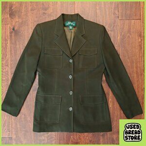 Lauren Ralph Lauren Womens 6 Olive Green Wool Military Field Jacket Blazer USA